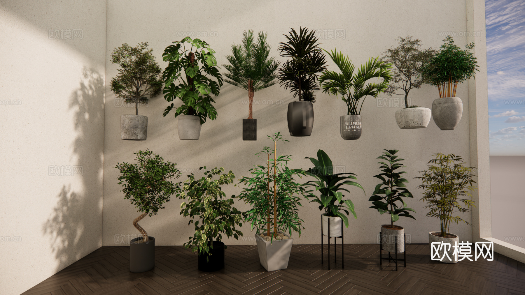 现代森系植物盆栽组合 绿植盆栽 盆景 阳台植物su模型