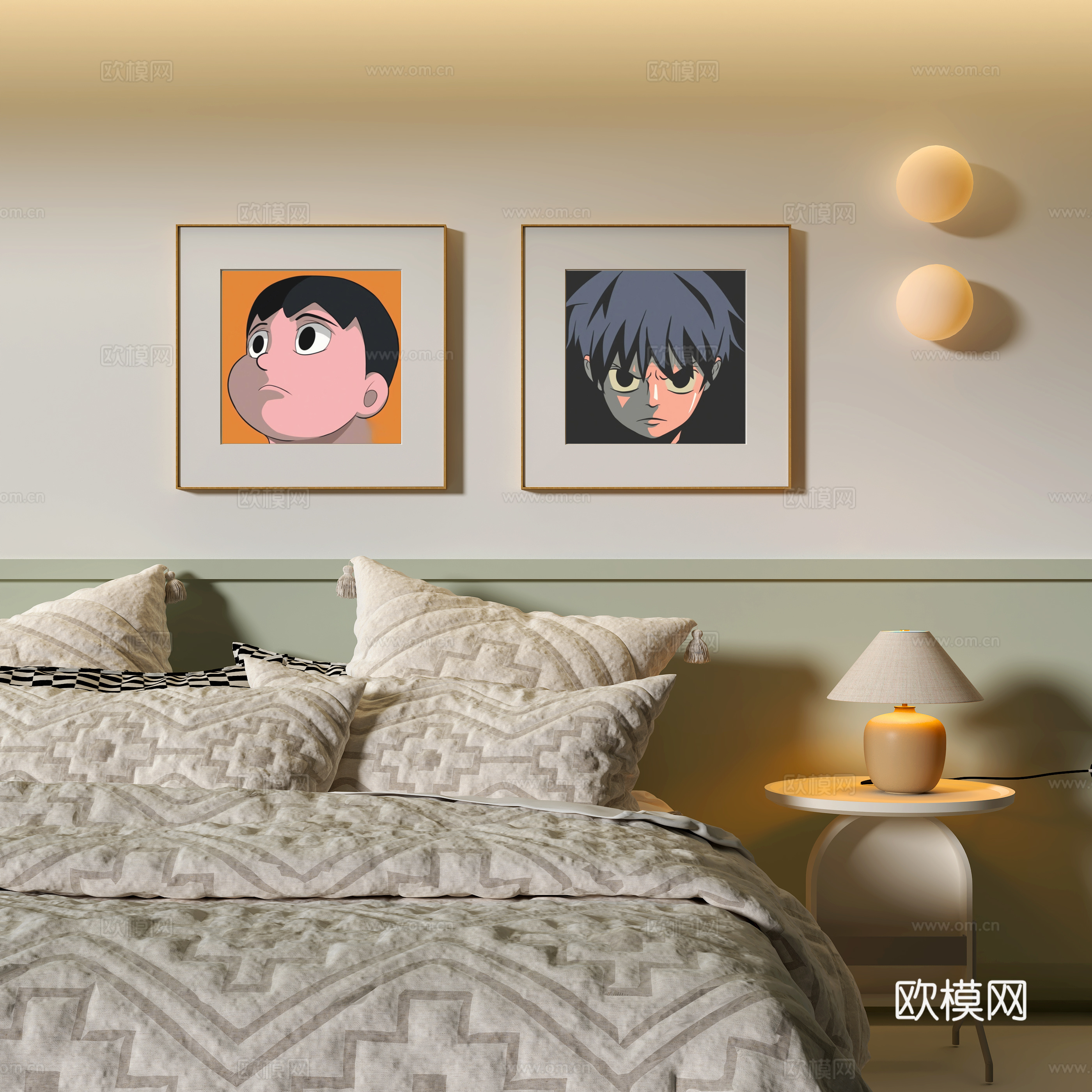 现代卧室装饰挂画 卡通人物挂画su模型