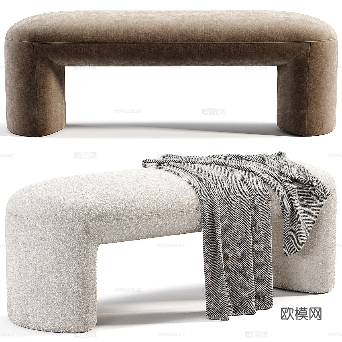 现代意式奶油风布艺长凳 床尾凳3d模型
