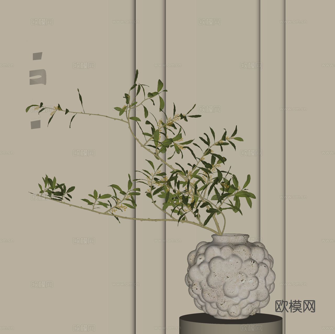 侘寂风花瓶花艺su模型