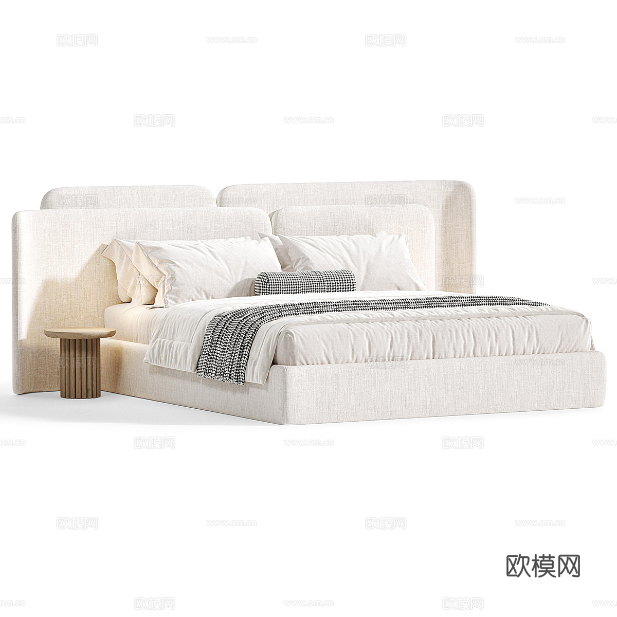 现代奶油风布艺双人床3d模型