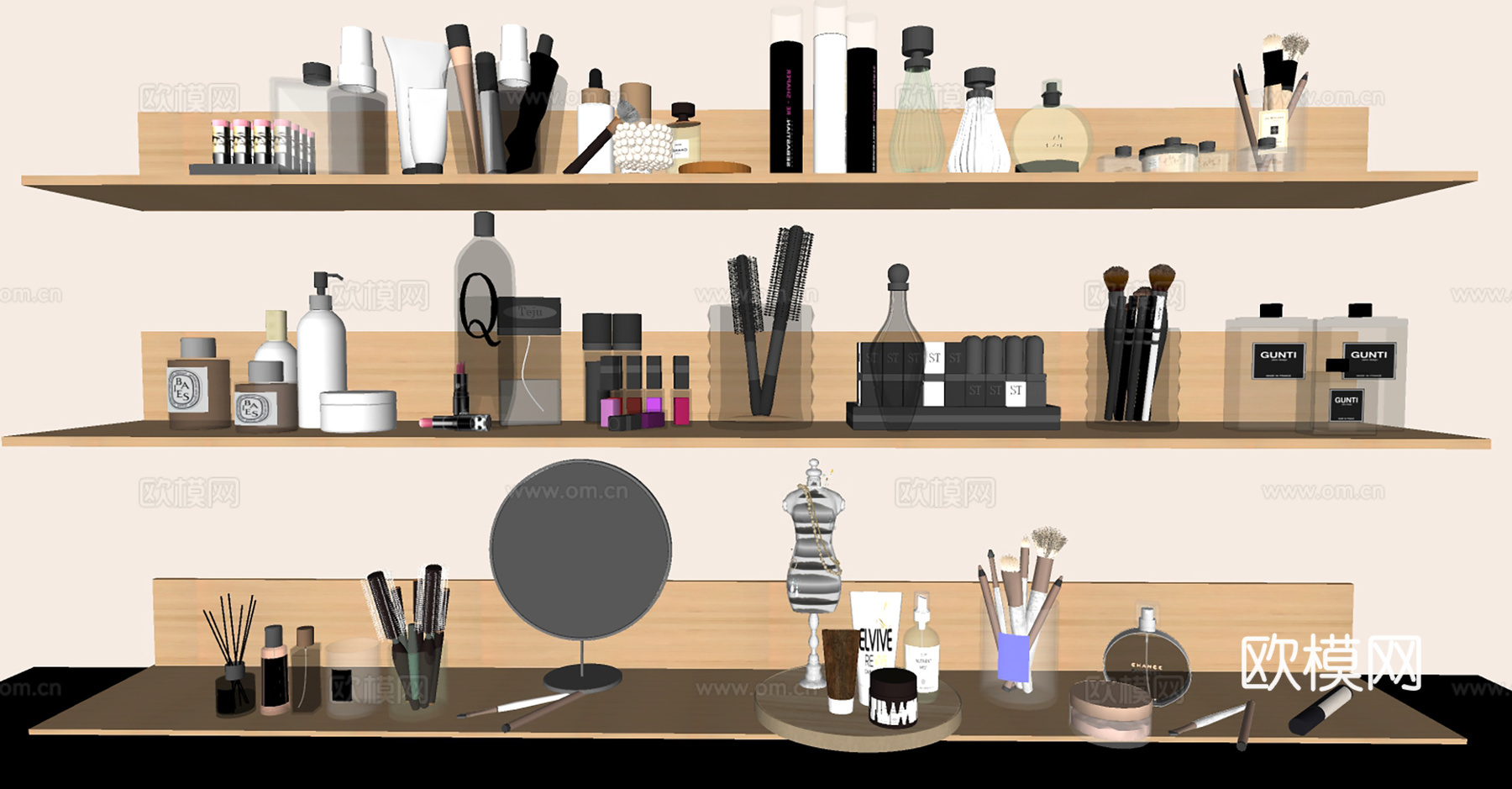化妆品 护肤品 化妆品组合 生活用品 化妆镜 现代化妆品su模型