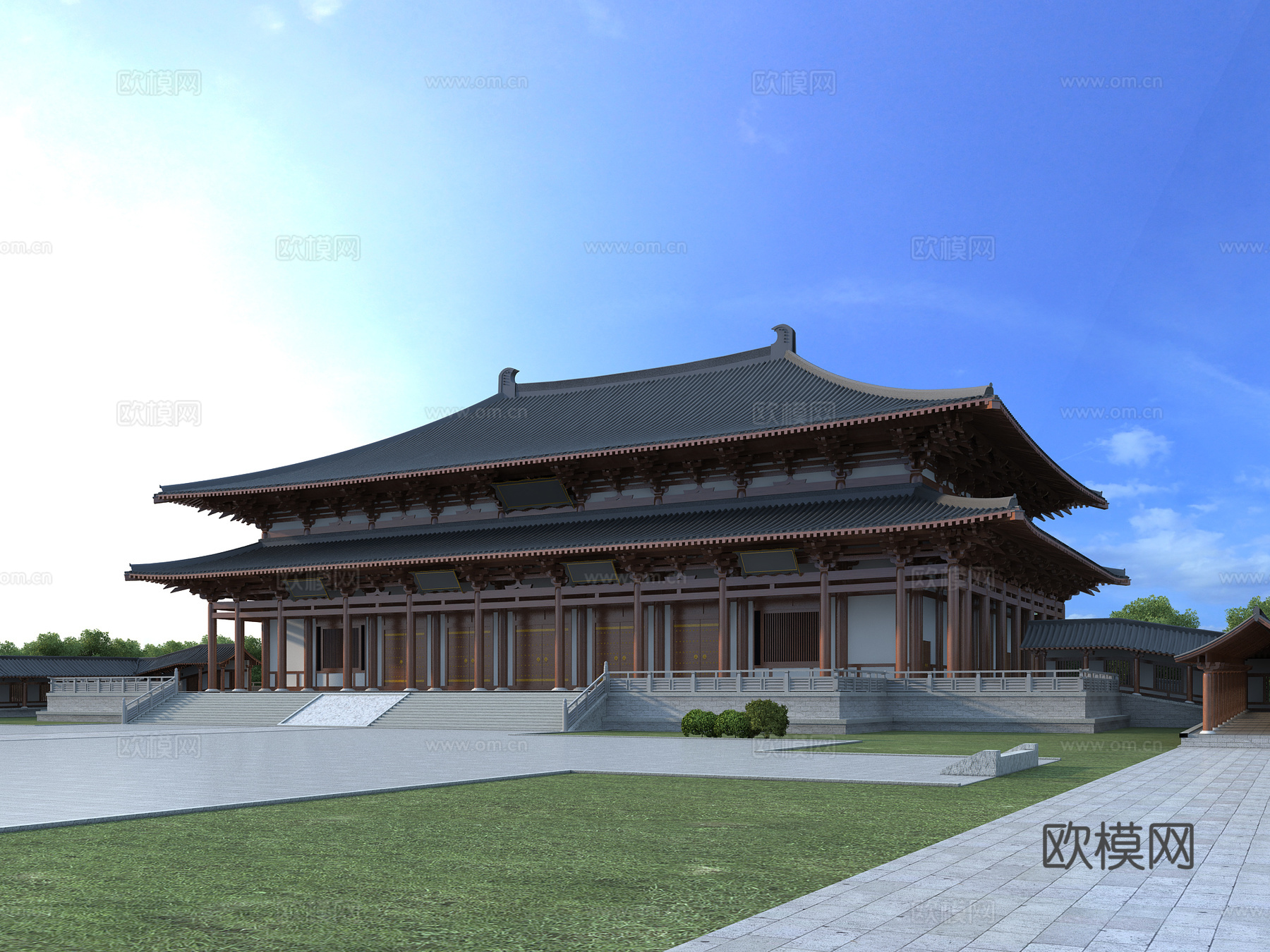 古建 中式建筑 寺庙 庙宇 大雄宝殿 斗拱 重檐 唐宋3d模型