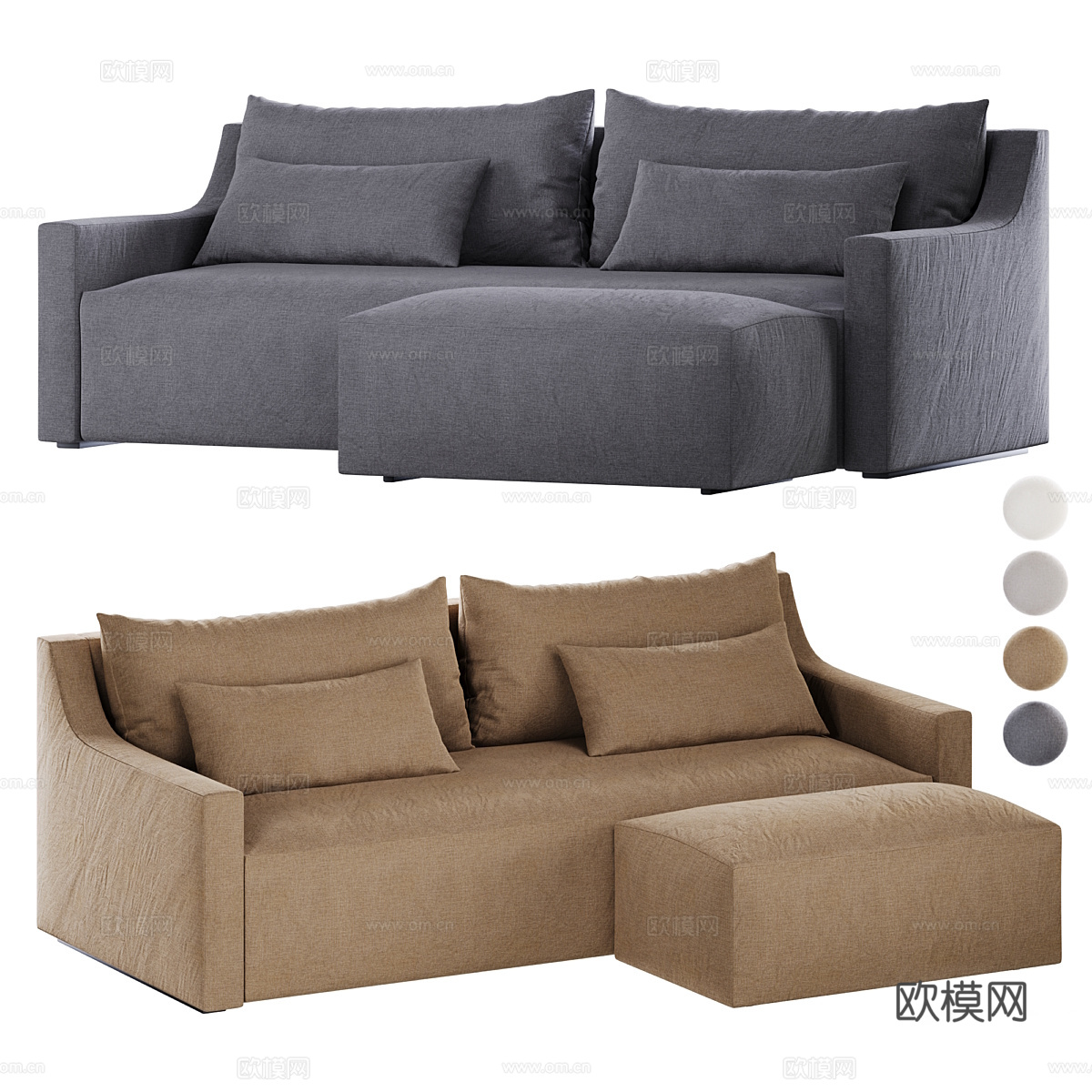 现代意式布艺休闲沙发3d模型下载（渲染图1）