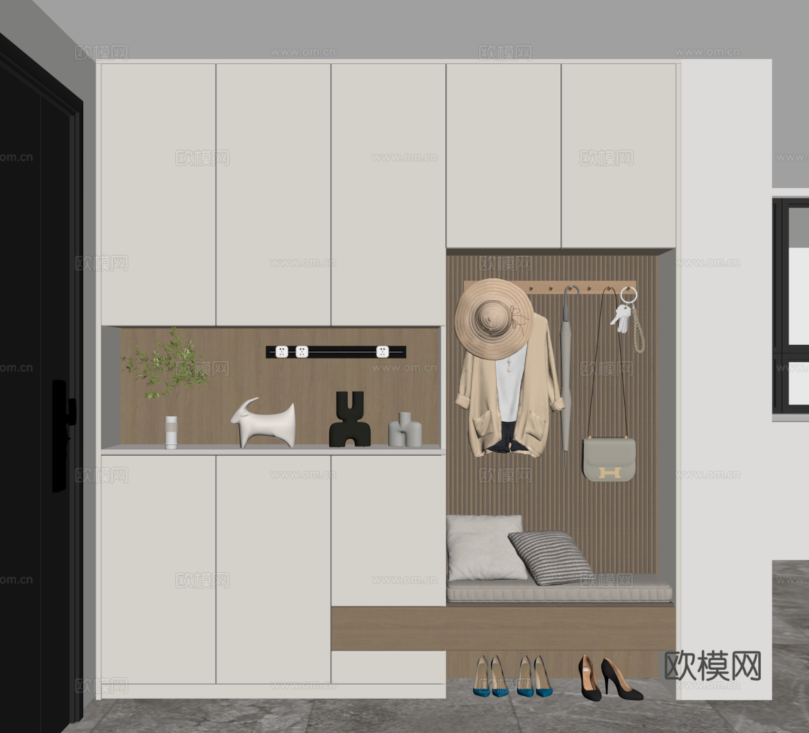 现代入户鞋柜 玄关柜su模型