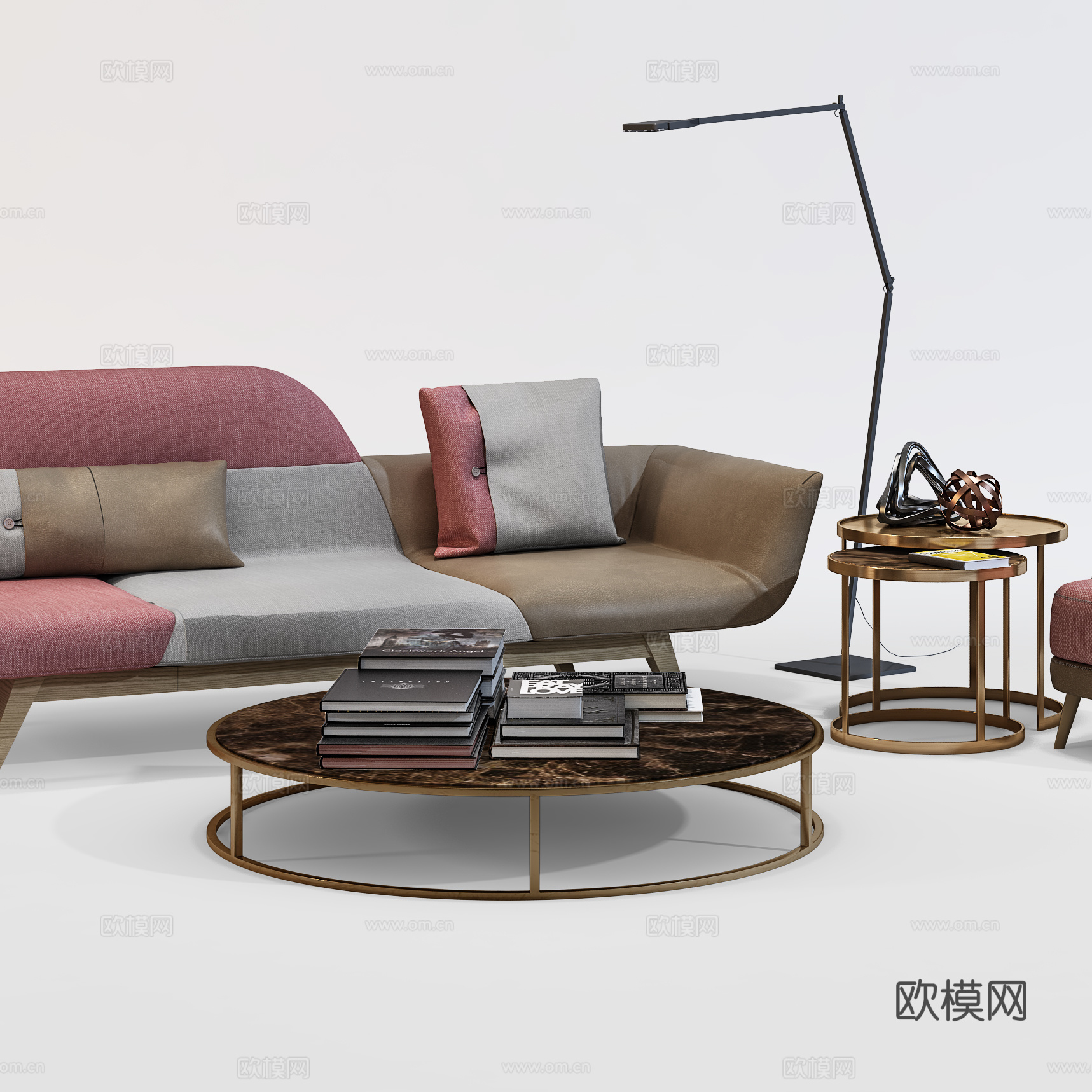 现代沙发茶几组合  多人布艺沙发 休闲单椅3d模型
