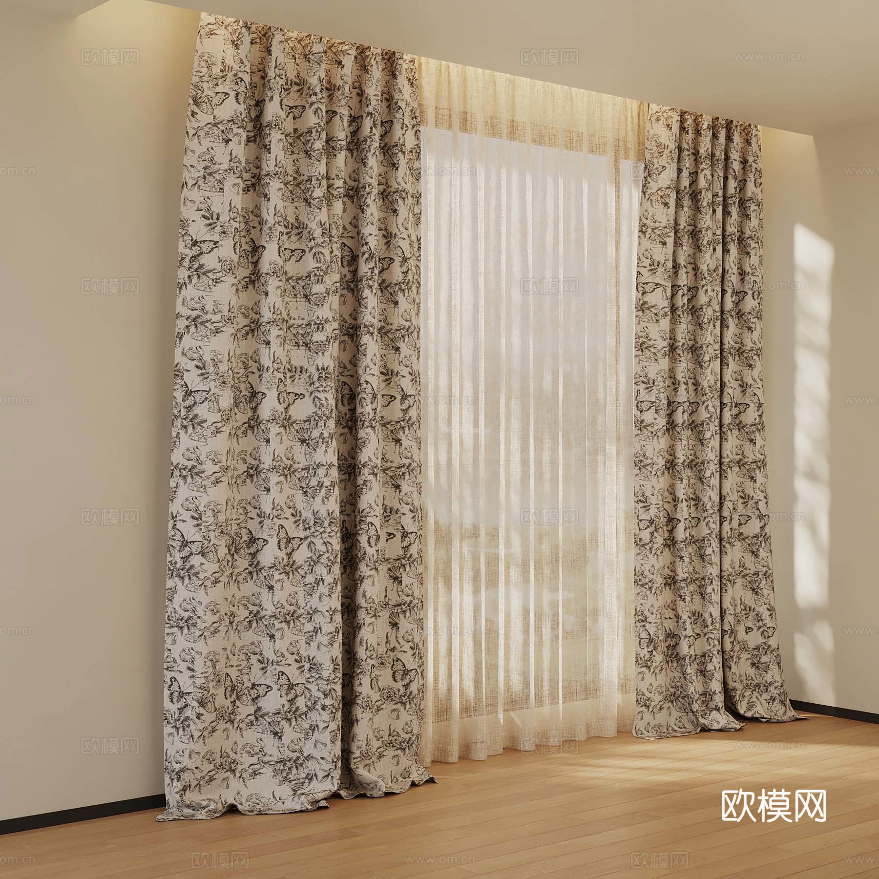 法式窗帘 碎花帘 纱帘3d模型