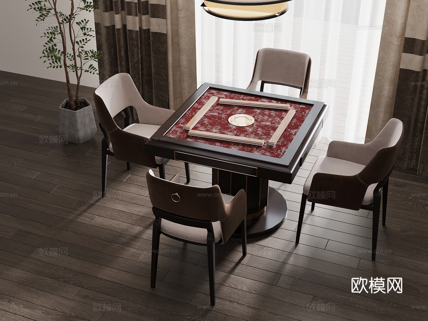 新中式麻将桌 棋牌室 娱乐器材3d模型