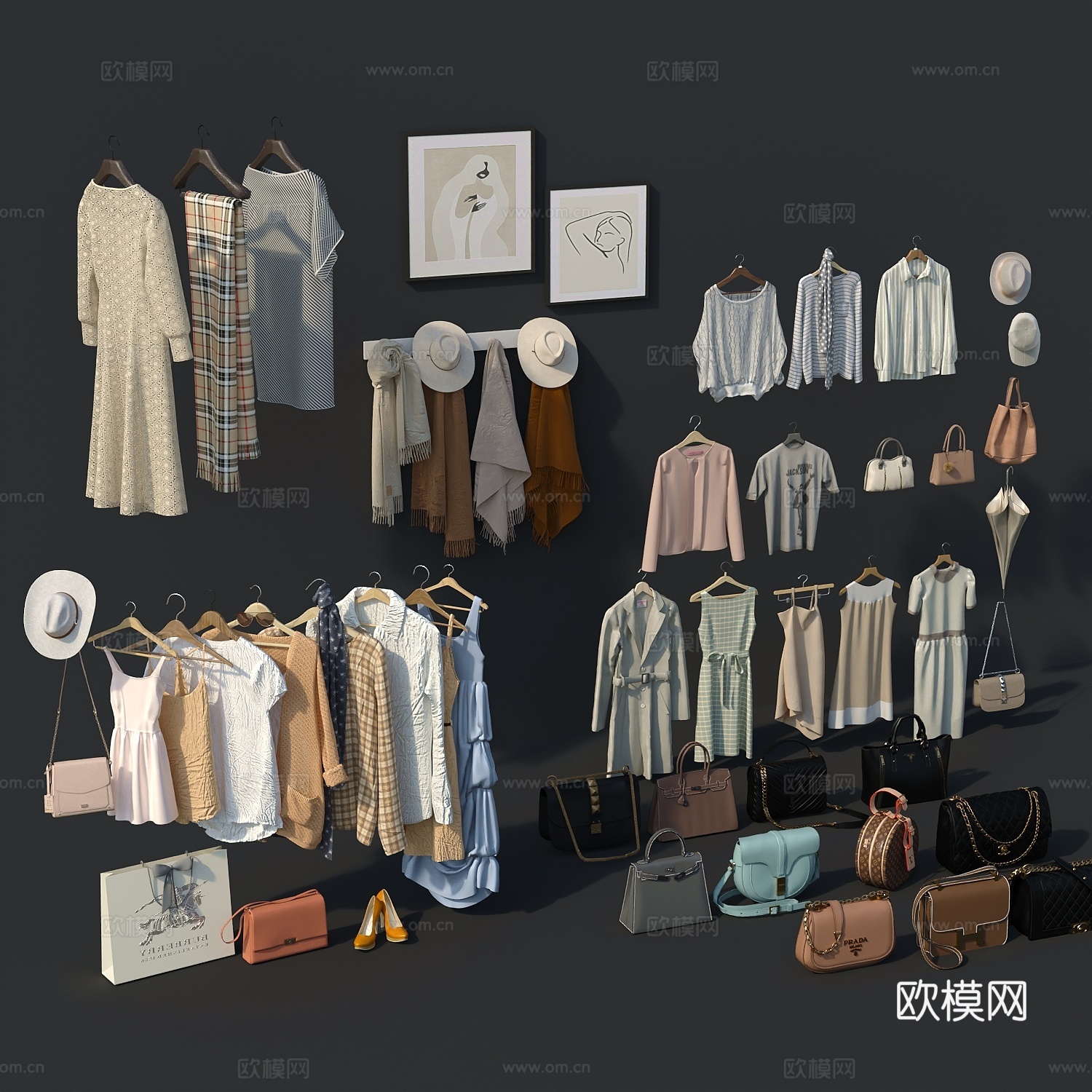 衣服鞋子包包名片包包女生衣服3d模型