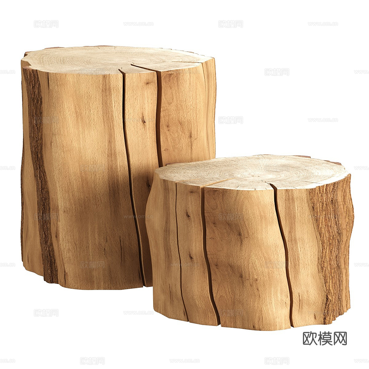 新中式原木风木桩边几3d模型