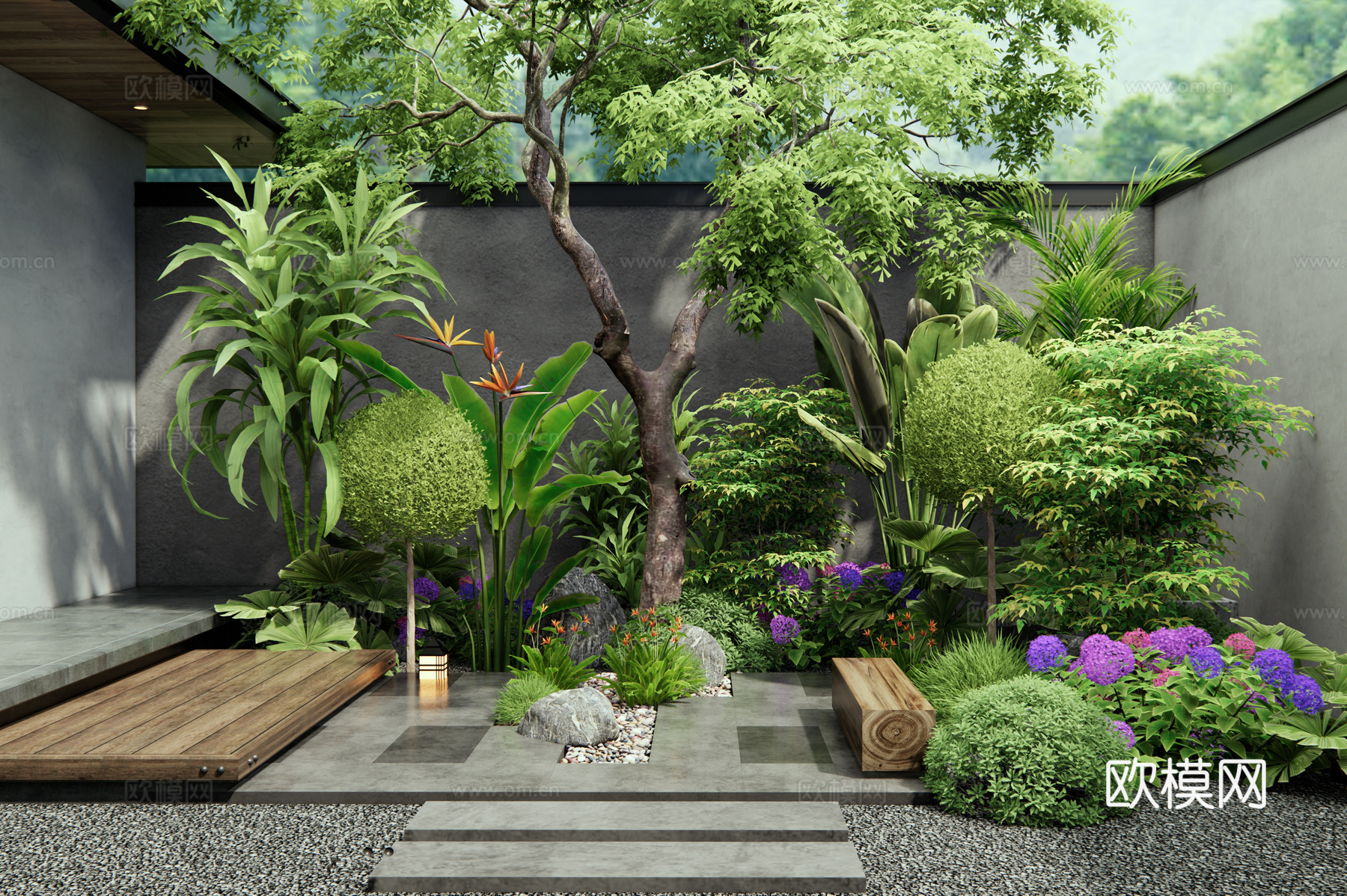 现代植物组合 植物堆 羽毛枫 景观树 灌木 花草 花境3d模型