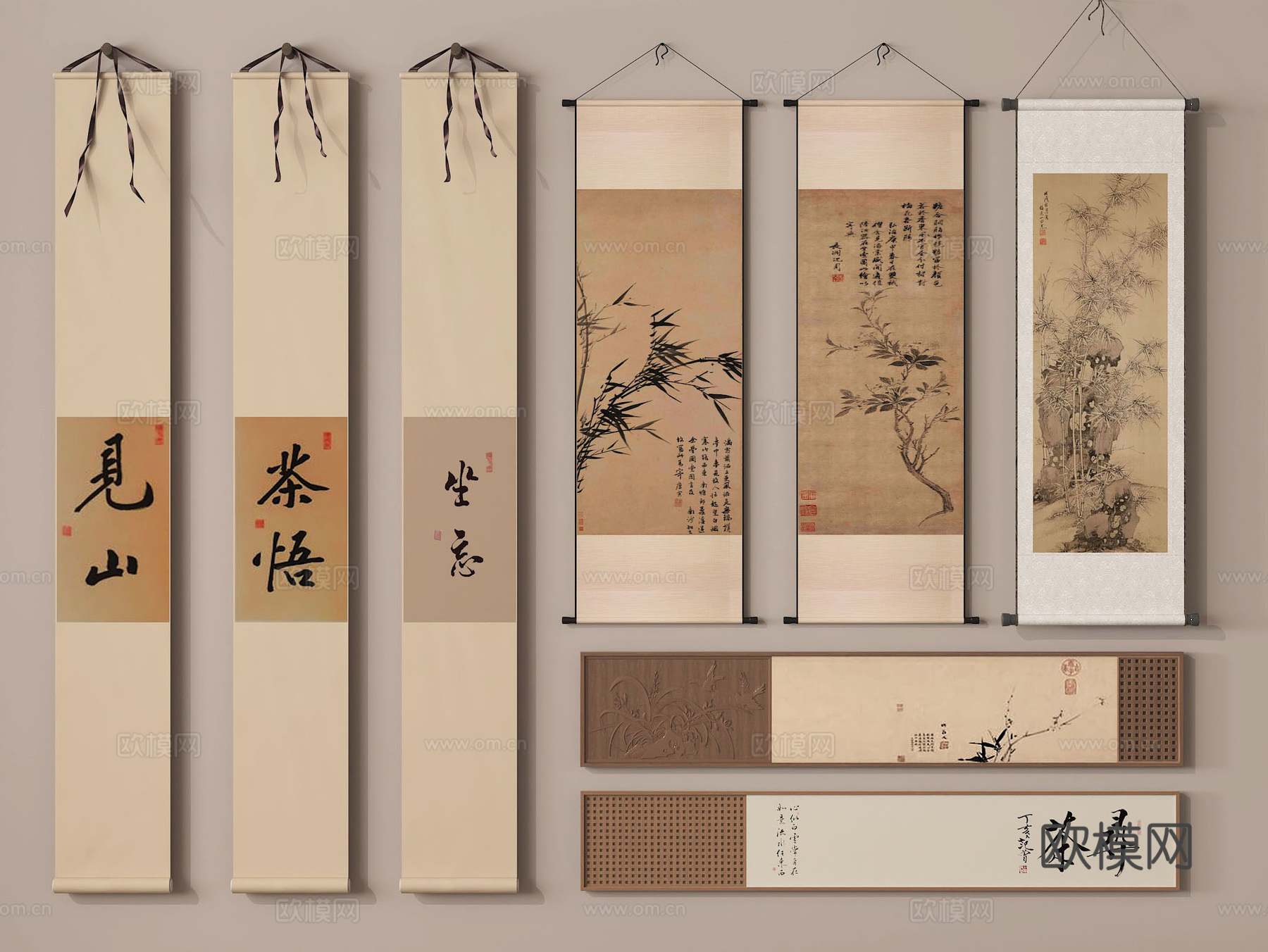 字画 挂画 水墨画 卷轴画 书法字画su模型