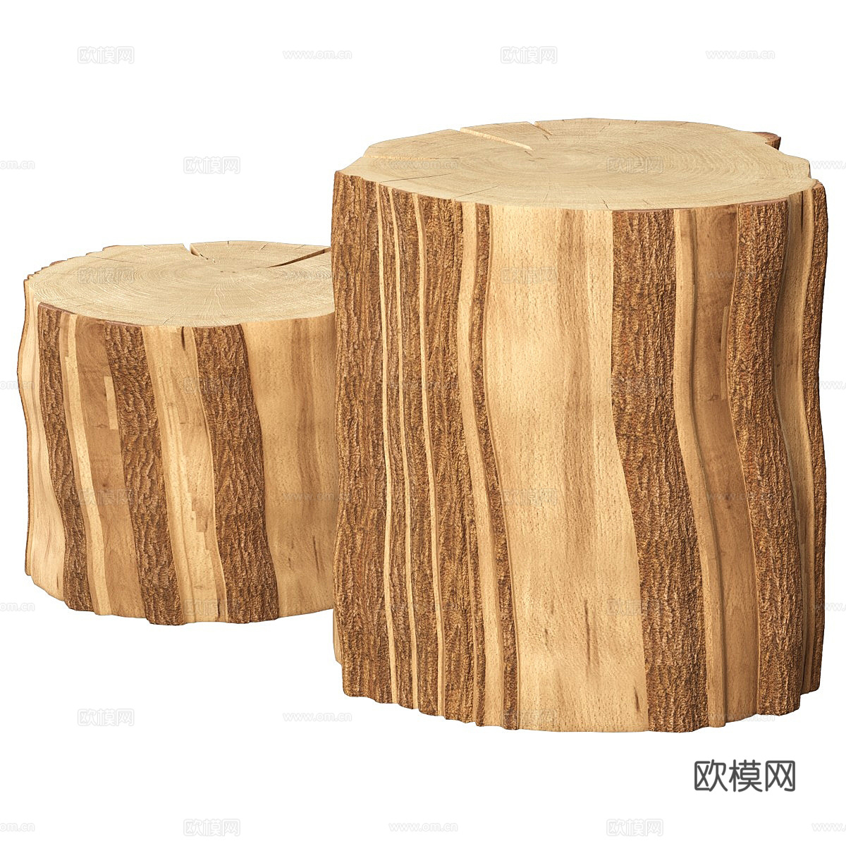 新中式原木风木桩边几3d模型