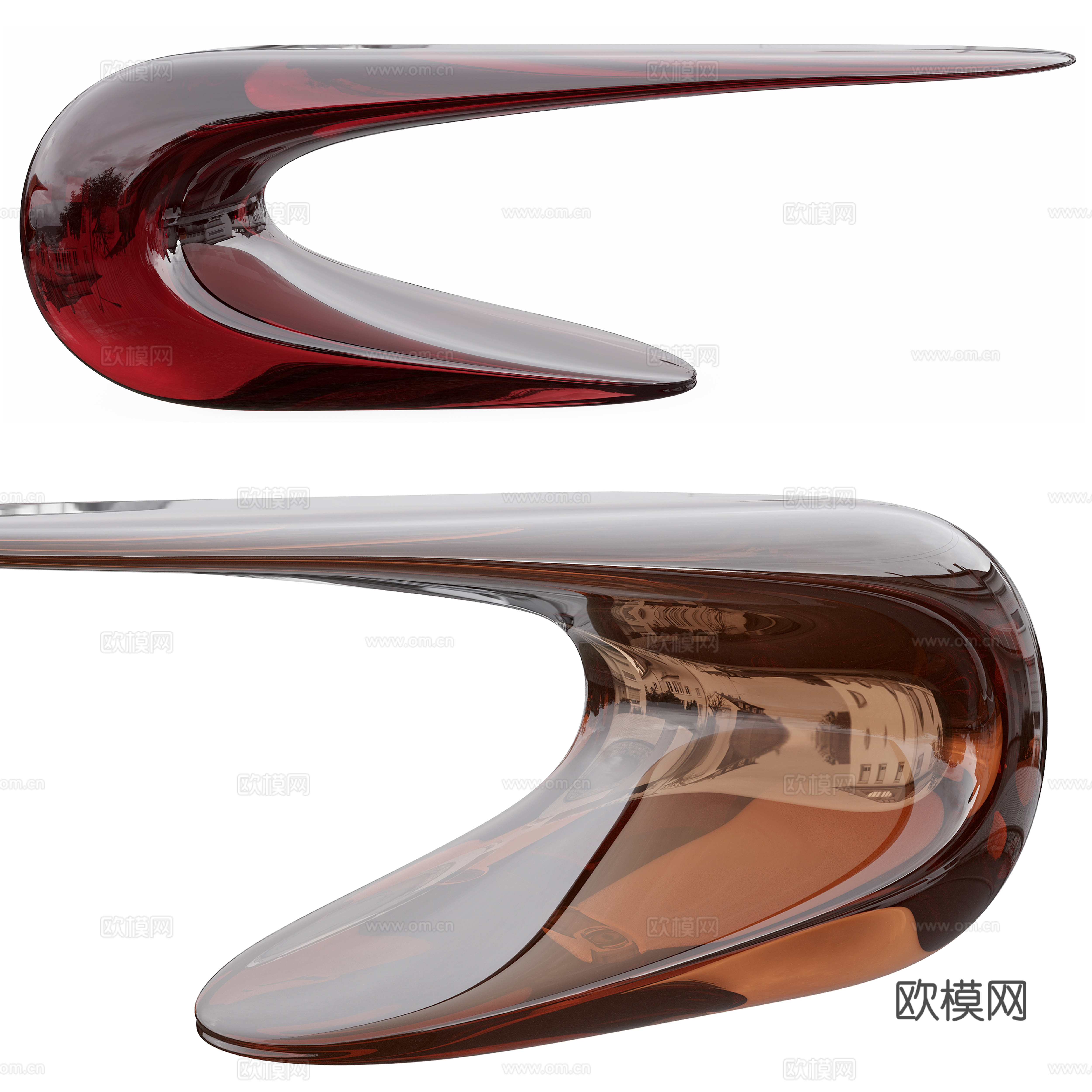 现代亚克力异形书桌3d模型