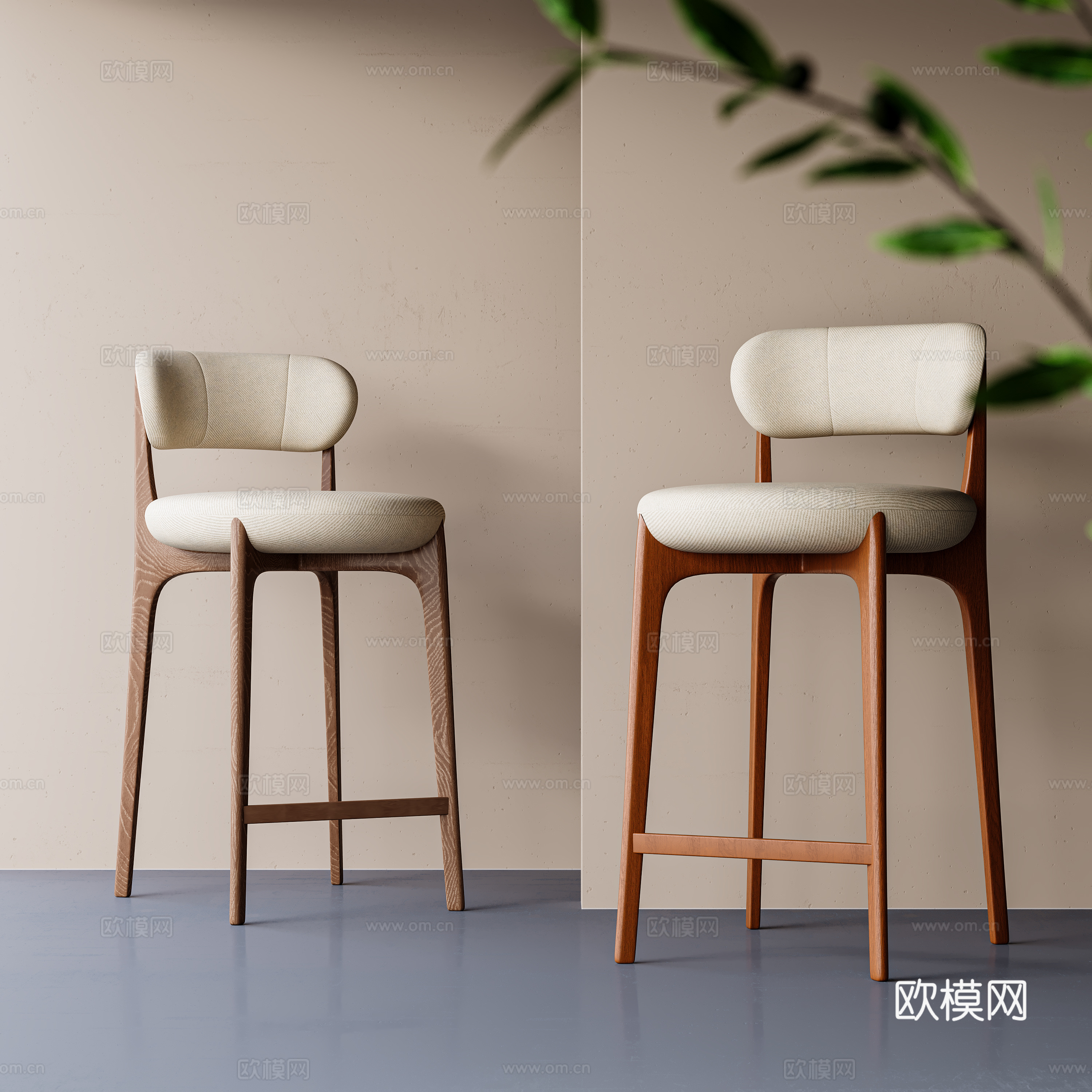 新中式中式吧椅 中古复古吧椅 木椅 布椅 吧台椅3d模型