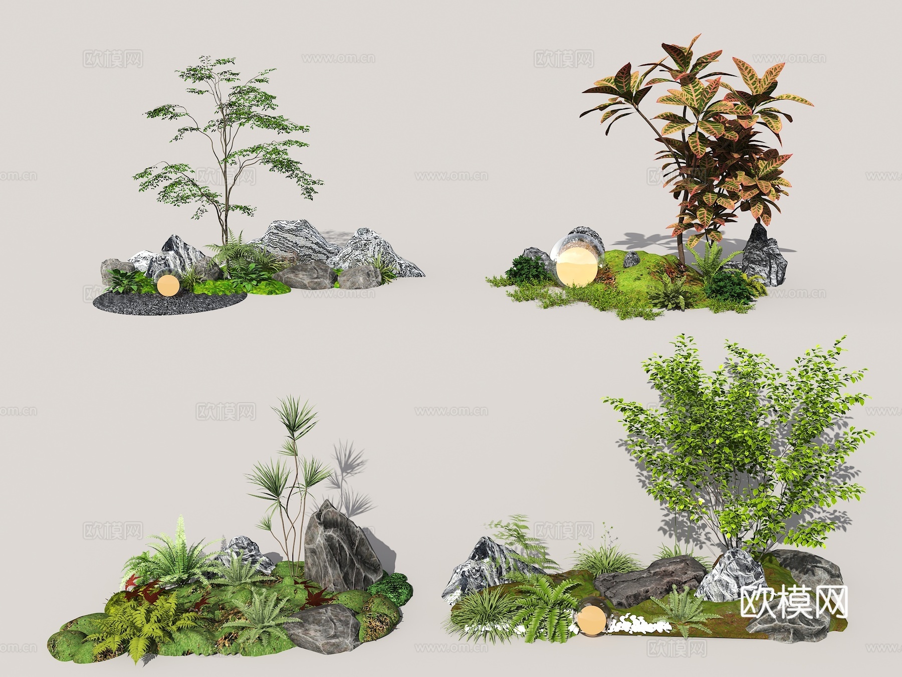 庭院小景 庭院植物组团 庭院石头 石头组合 新中式庭院小品3d模型
