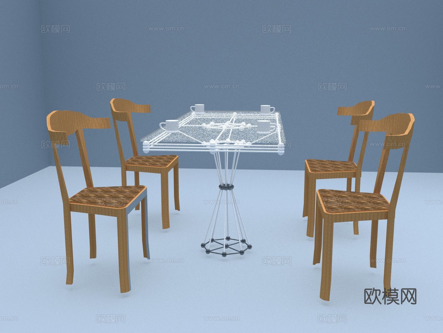 玻璃桌面茶桌su模型下载（渲染图2）