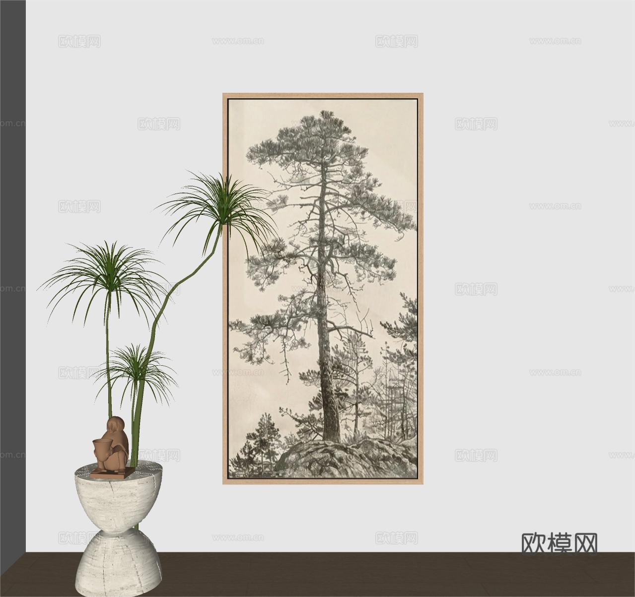 法式复古挂画 绿植盆栽su模型