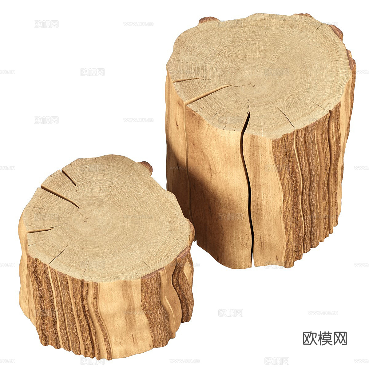 新中式原木风木桩边几3d模型