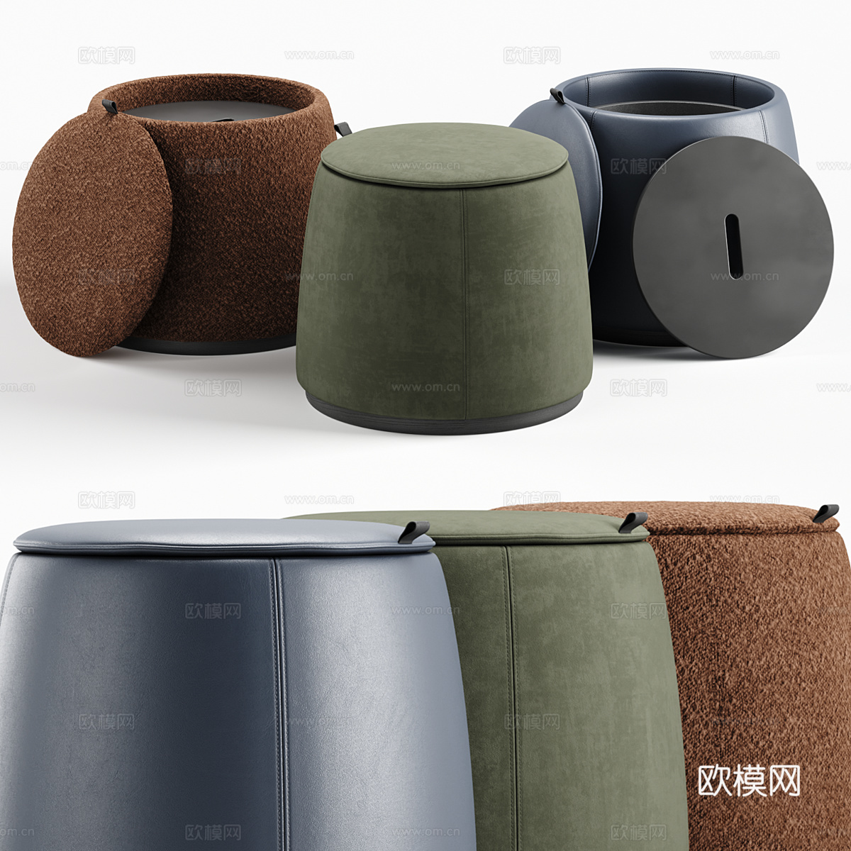 现代意式布艺皮革储物凳3d模型