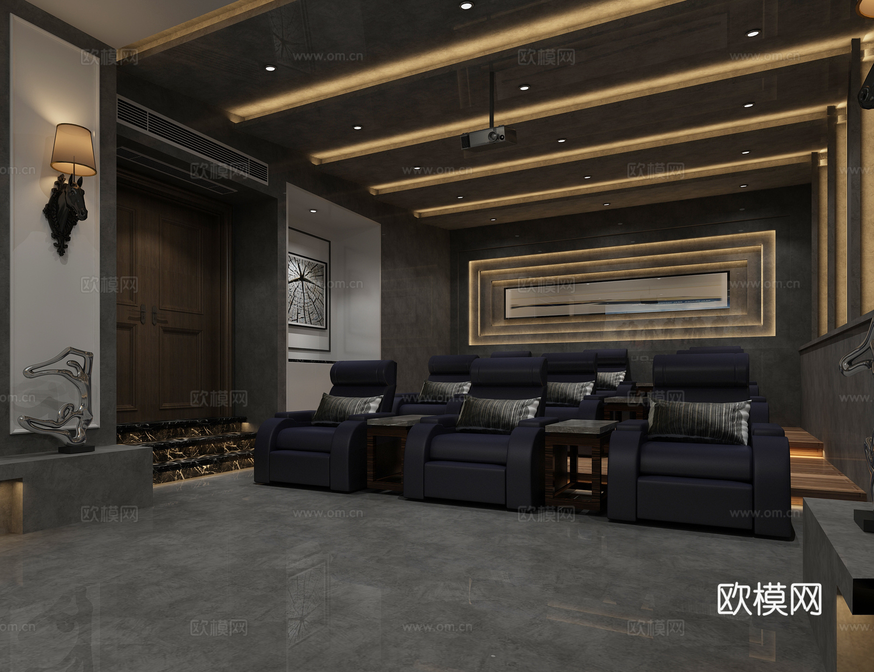 现代别墅影音室 投影 座椅3d模型