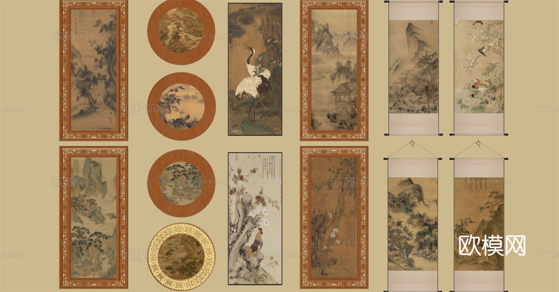 新中式挂画 装饰画 宋式挂画 雕花su模型