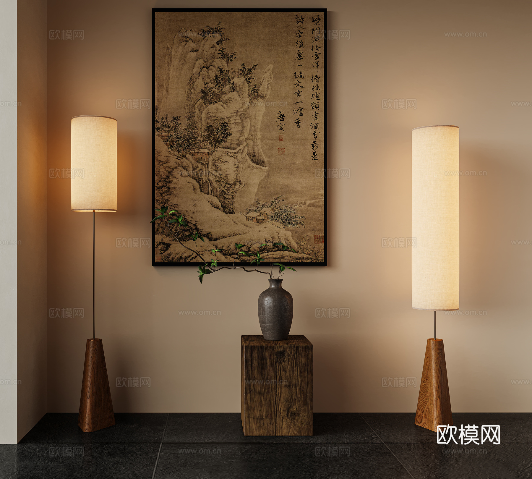 新中式落地灯 中式落地灯 中古落地灯 实木落地灯 禅意落地3d模型