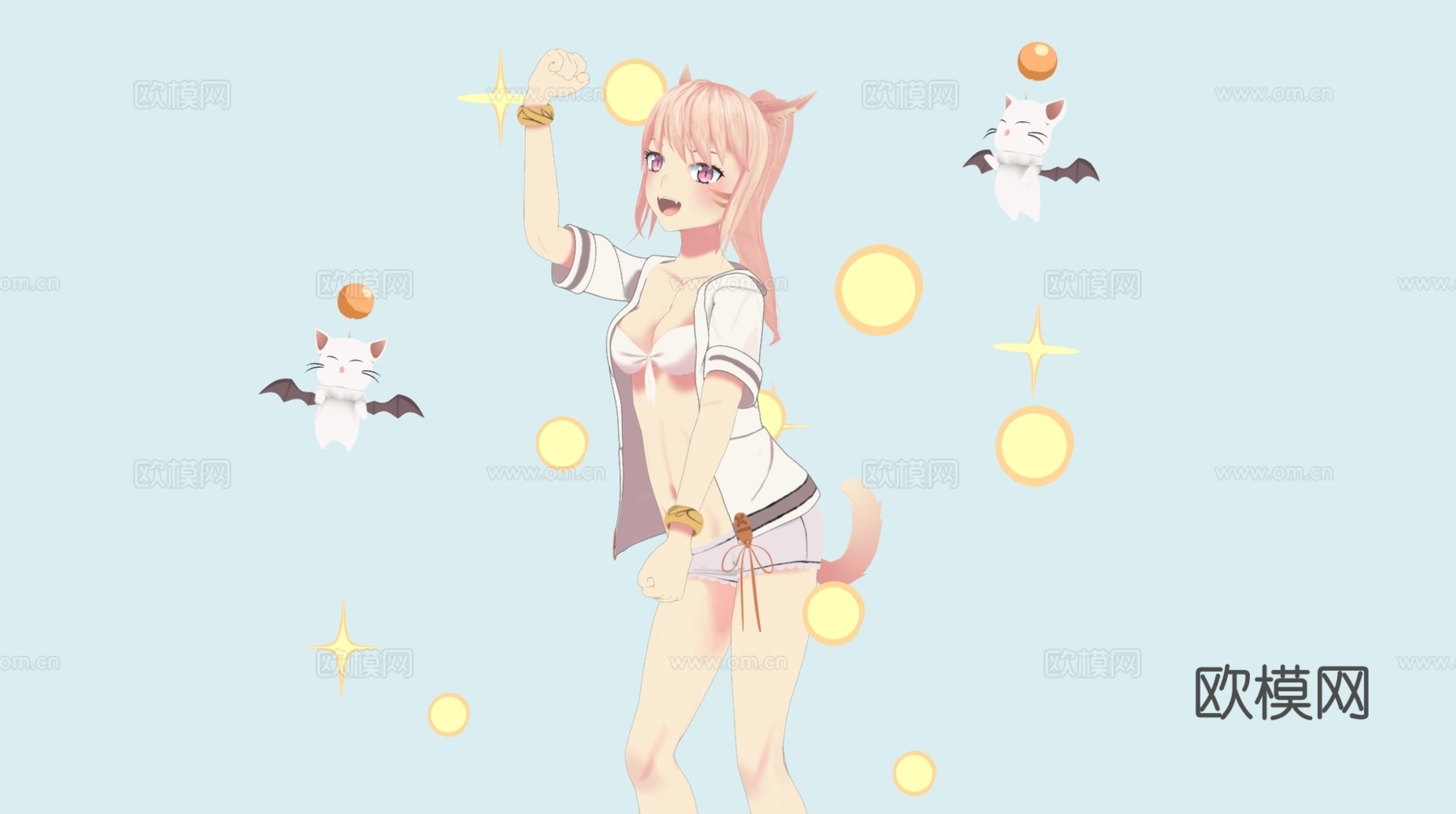 虚拟人物 二次元美少女 动漫美女 柔情猫娘 可爱女孩3d模型