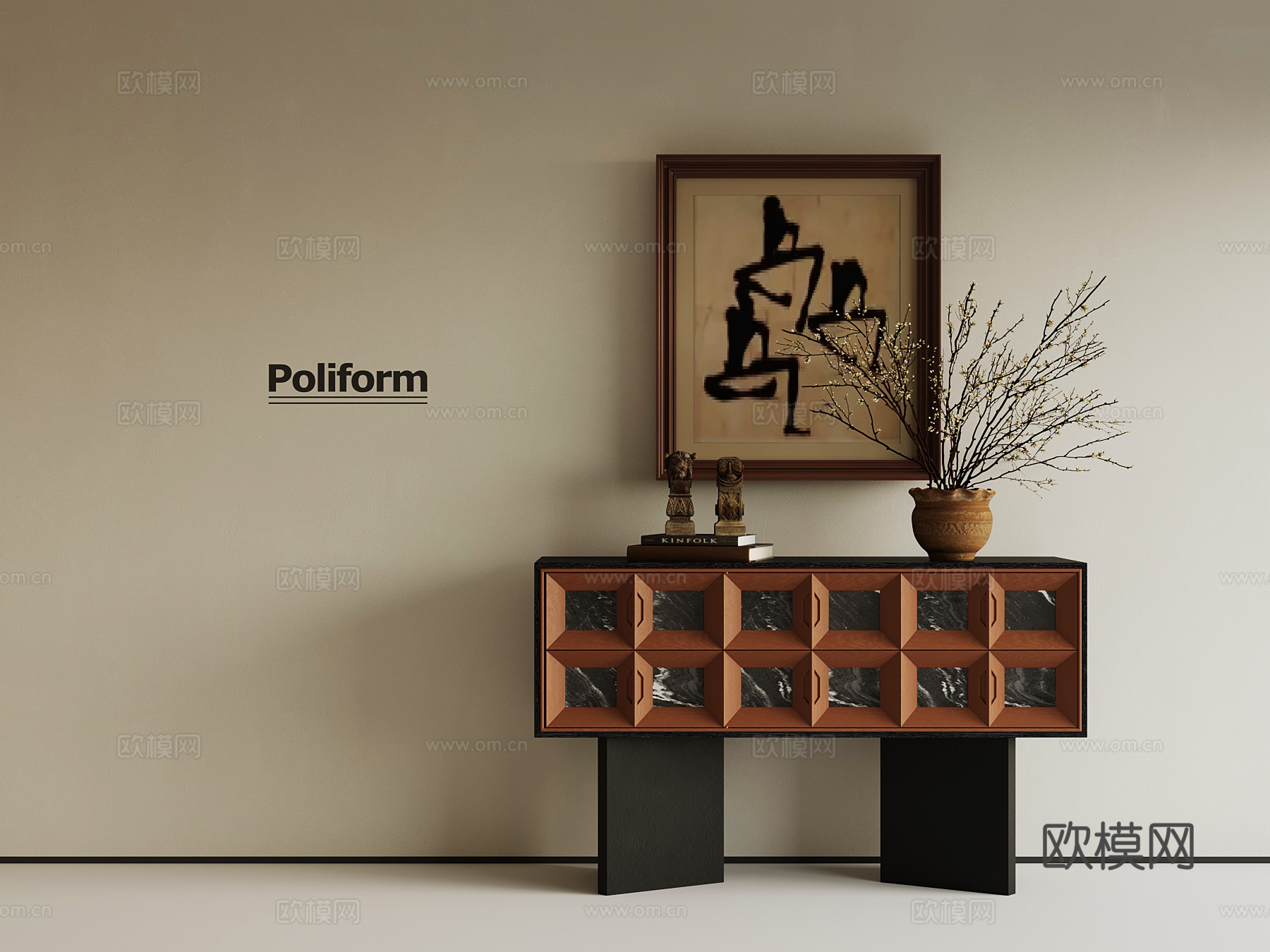 中古风端景柜 玄关柜su模型