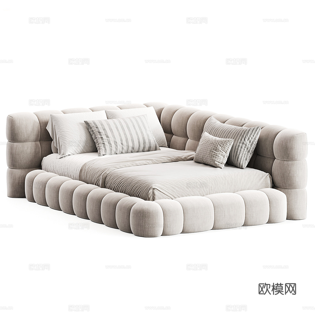现代奶油风布艺沙发床3d模型