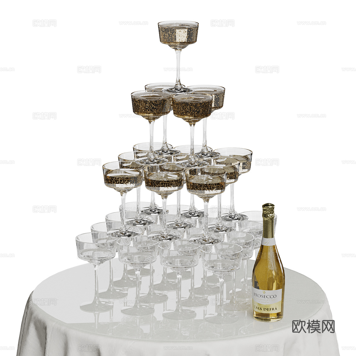 酒水 香槟 酒塔 桌布3d模型