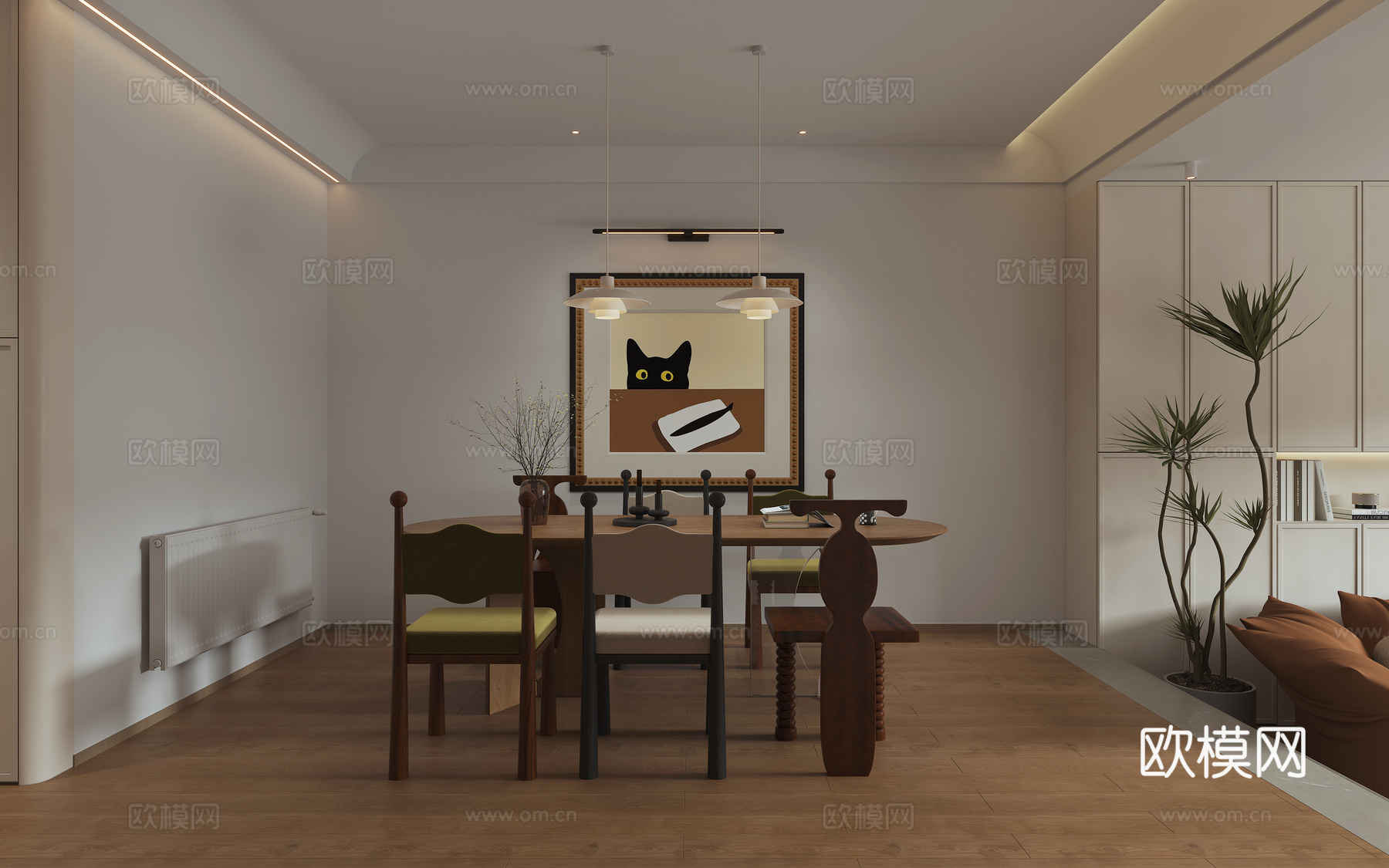 奶油风客餐厅3d模型