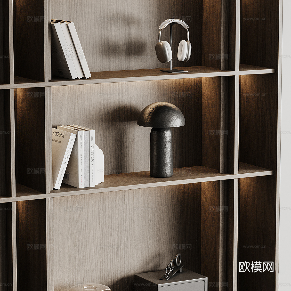 现代意式轻奢装饰书柜 书桌椅3d模型