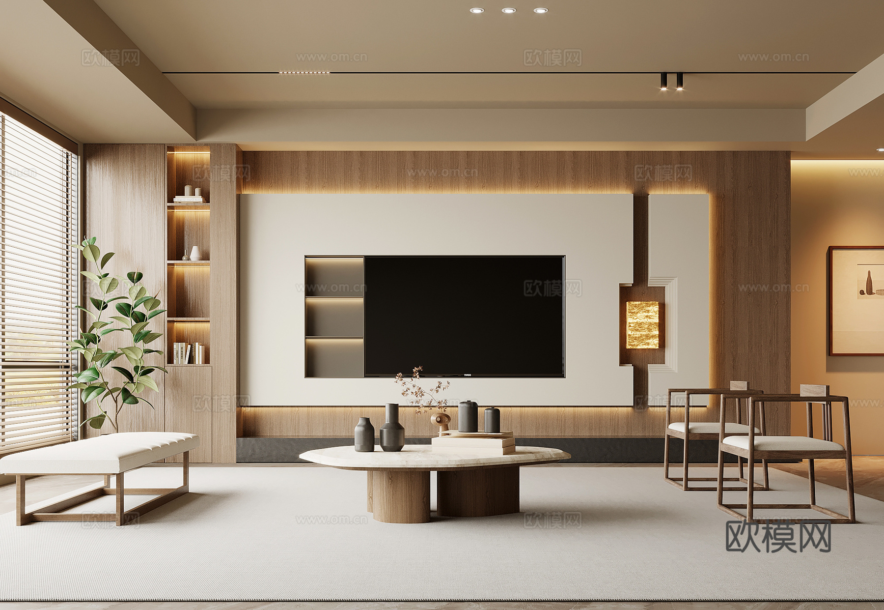 客厅 宋式风客厅 电视背景墙 沙发茶几组合3d模型