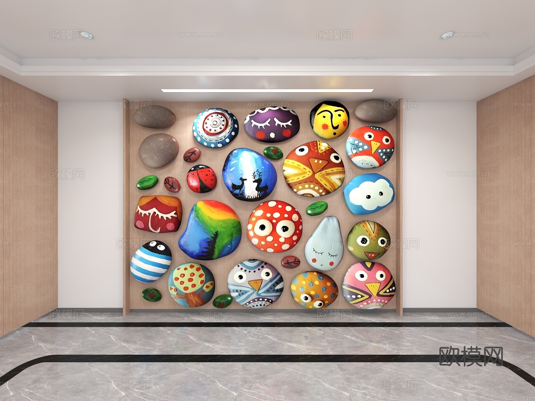 现代背景墙 彩绘卵石背景墙  卵石画背景墙  创意彩绘背景墙su模型