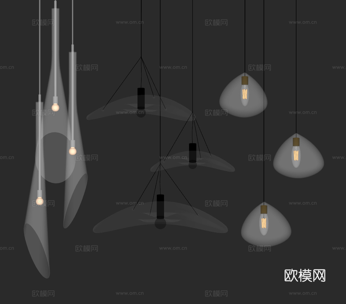 Terzani现代玻璃吊灯组合 玻璃吊灯 餐厅吊灯 床头吊灯su模型