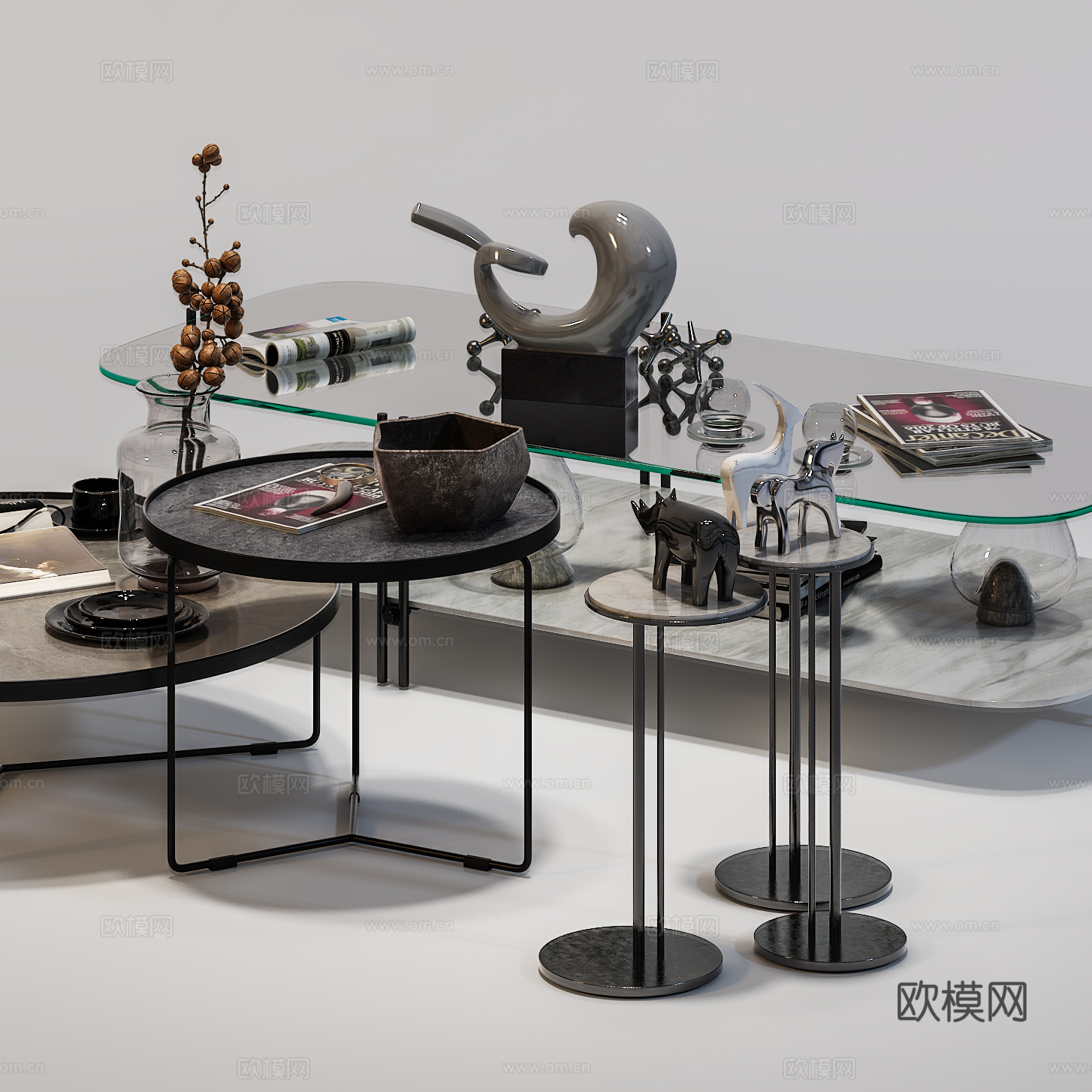现代北欧装饰品组合   茶几组合3d模型