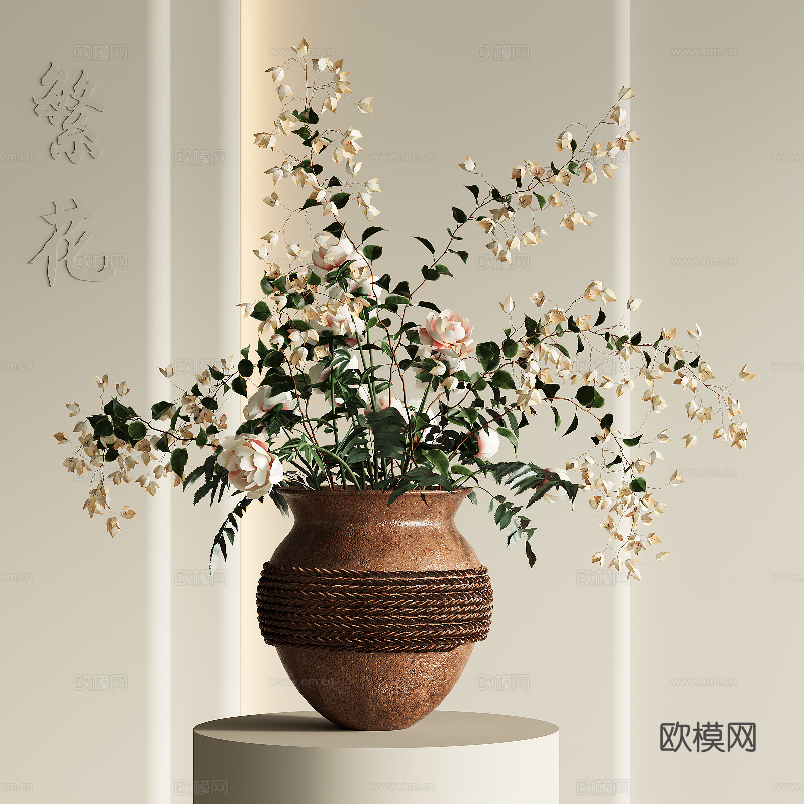侘寂风花瓶花艺su模型