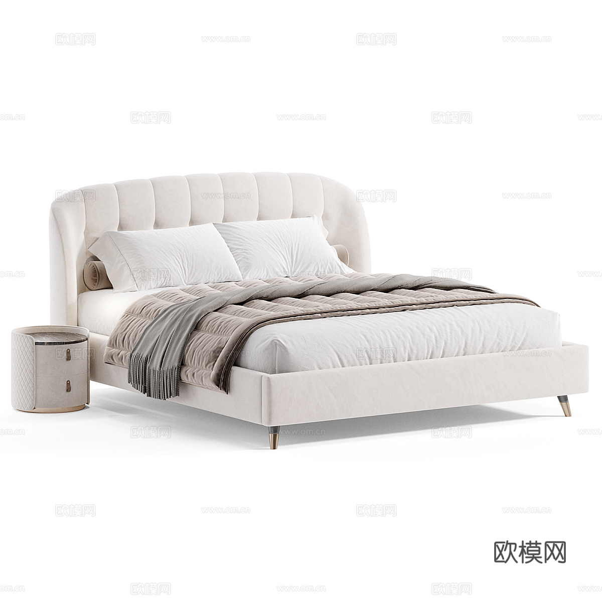 现代奶油风布艺双人床3d模型