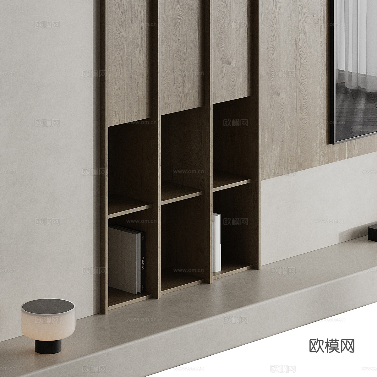现代侘寂电视背景墙3d模型