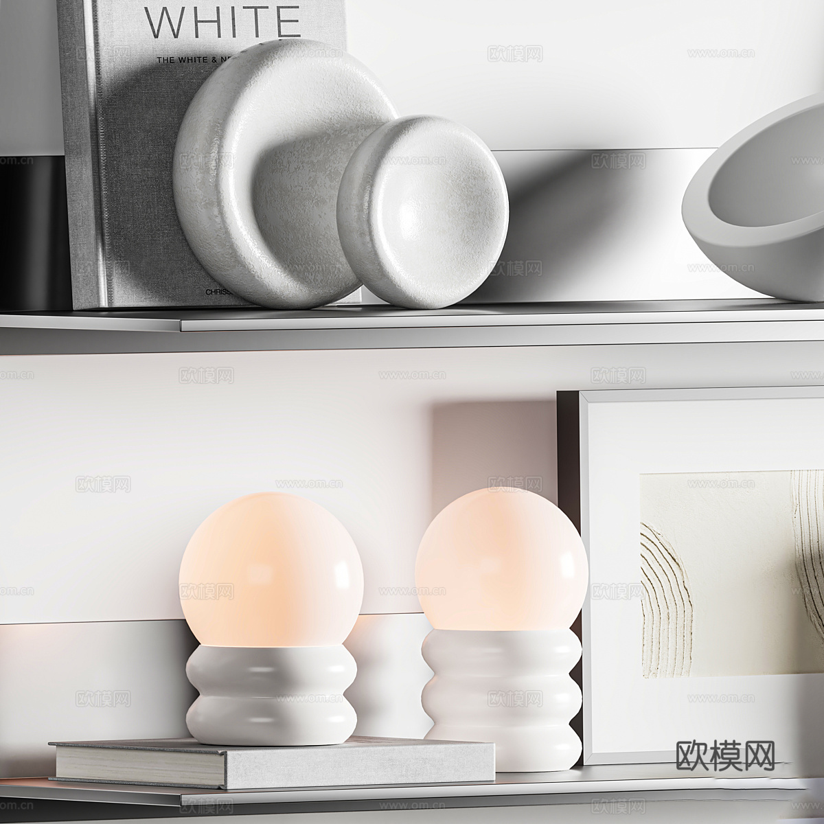 现代意式极简书柜饰品摆件组合3d模型