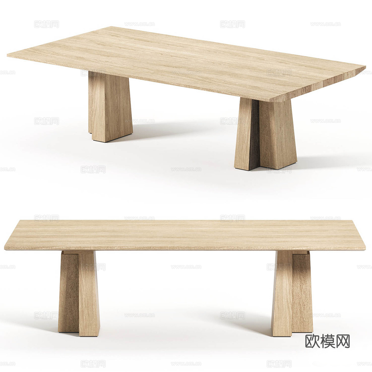 新中式原木长餐桌 实木茶桌3d模型