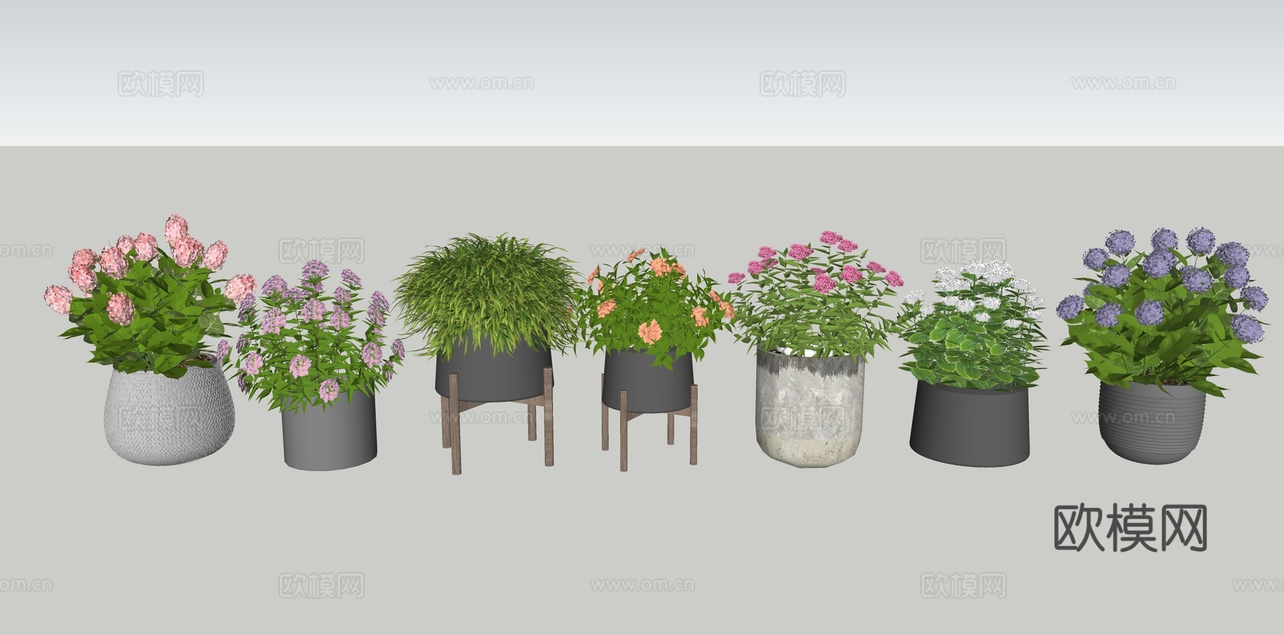 现代花钵花盆su模型