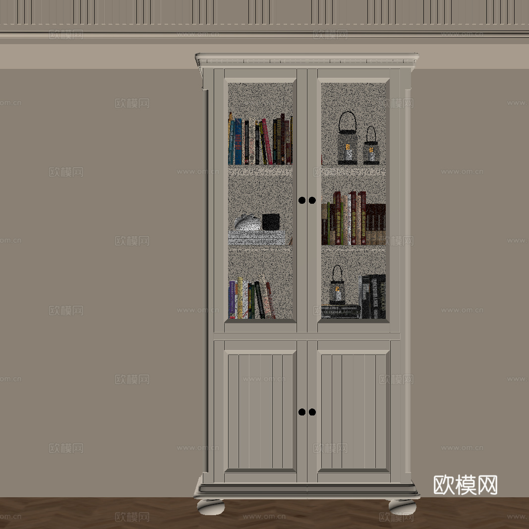 法式奶油风书柜 边柜置物柜su模型