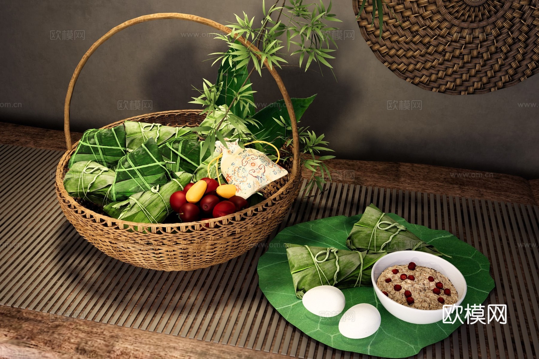 端午节粽子 手作编织篮礼盒 竹篮粽子 端午粽子节 竹篮礼盒粽su模型