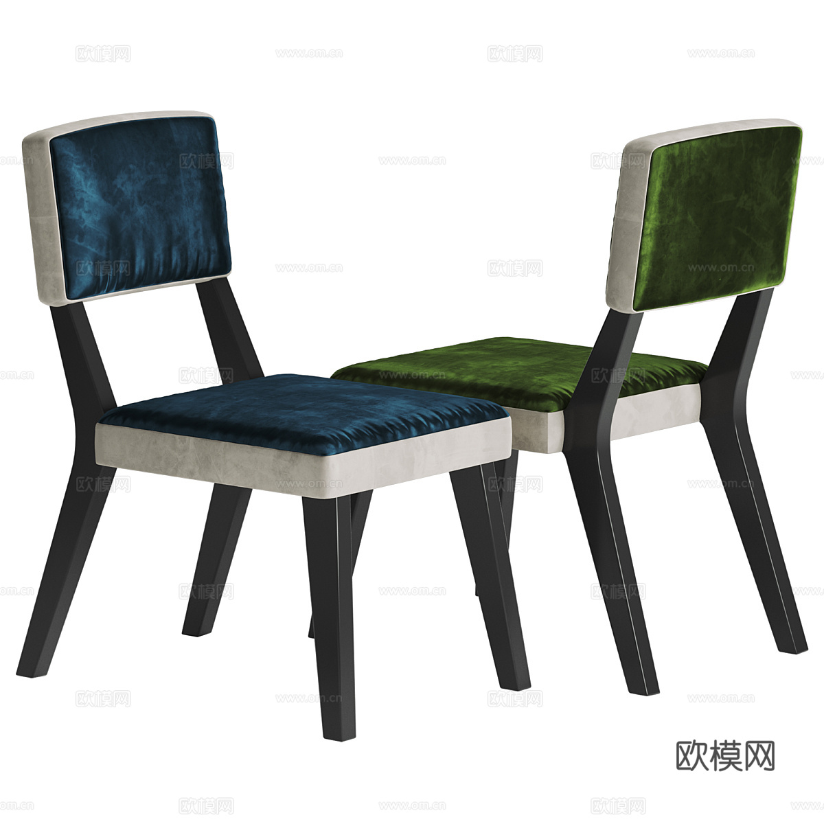 新中式轻奢天鹅绒布艺单椅3d模型