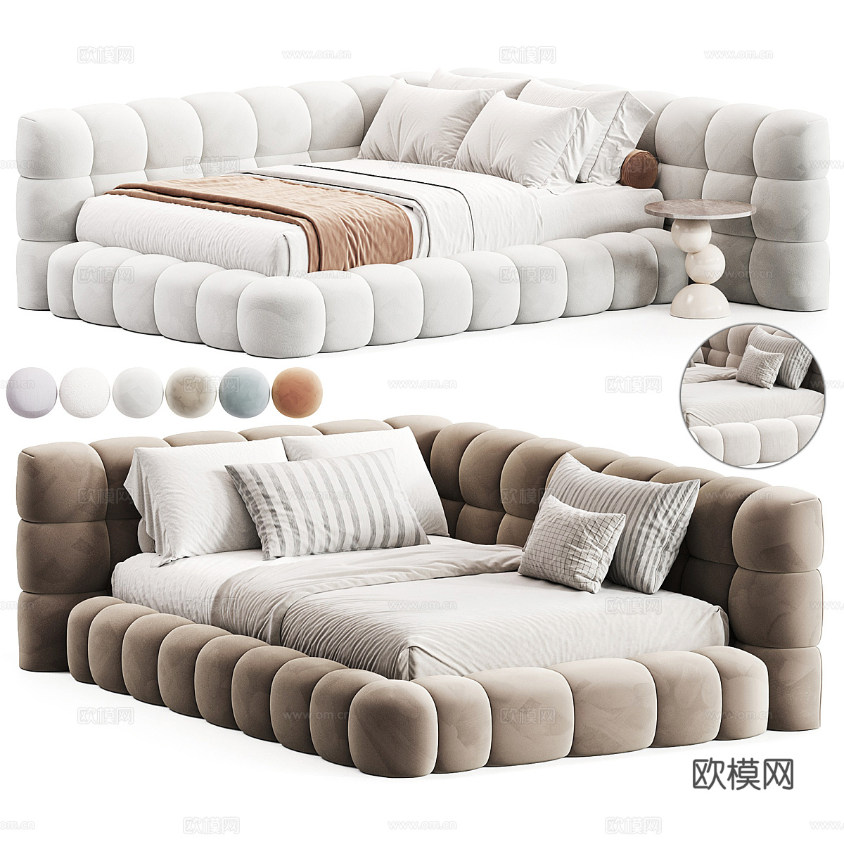 现代奶油风布艺沙发床3d模型