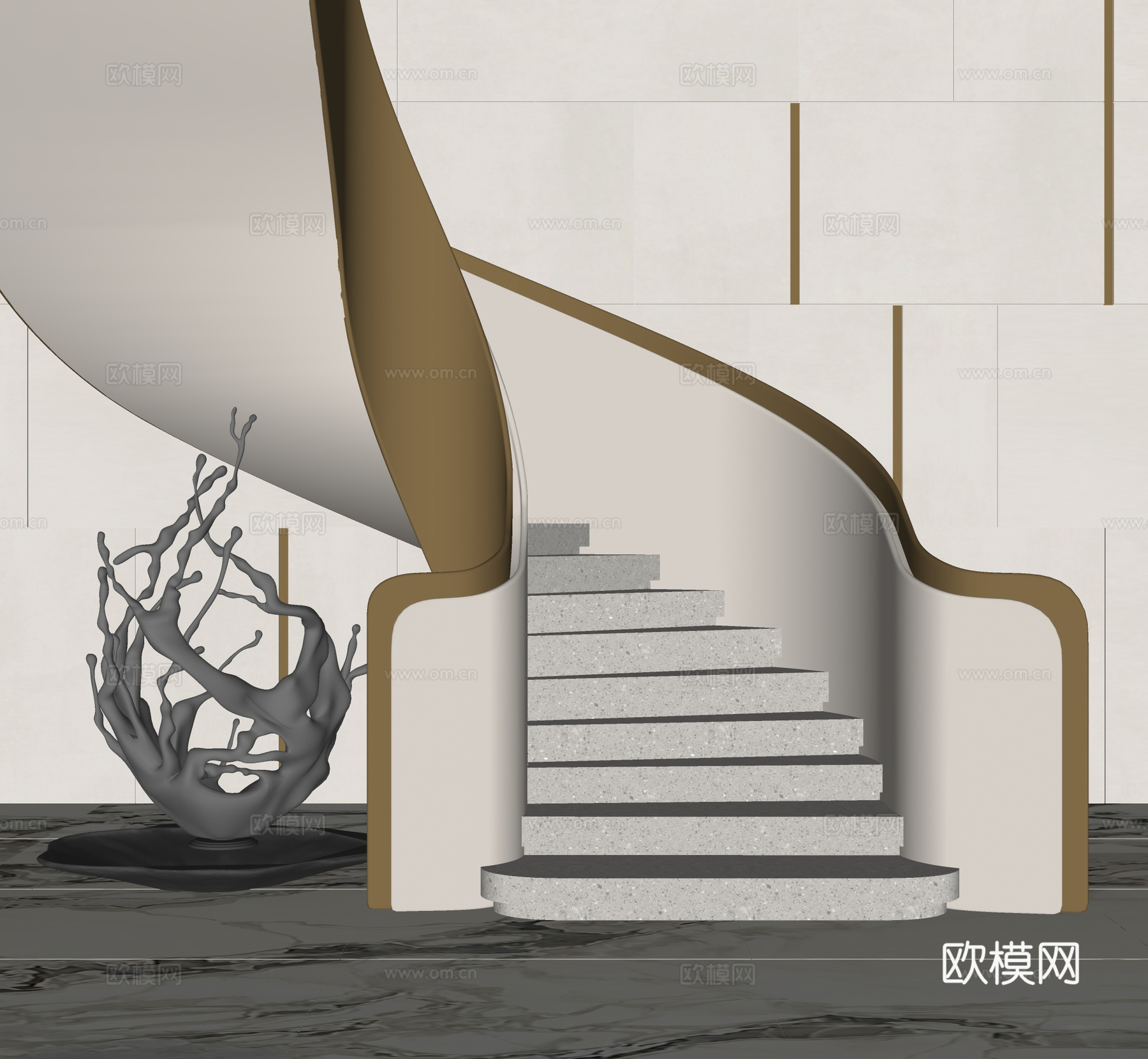 现代旋转楼梯su模型