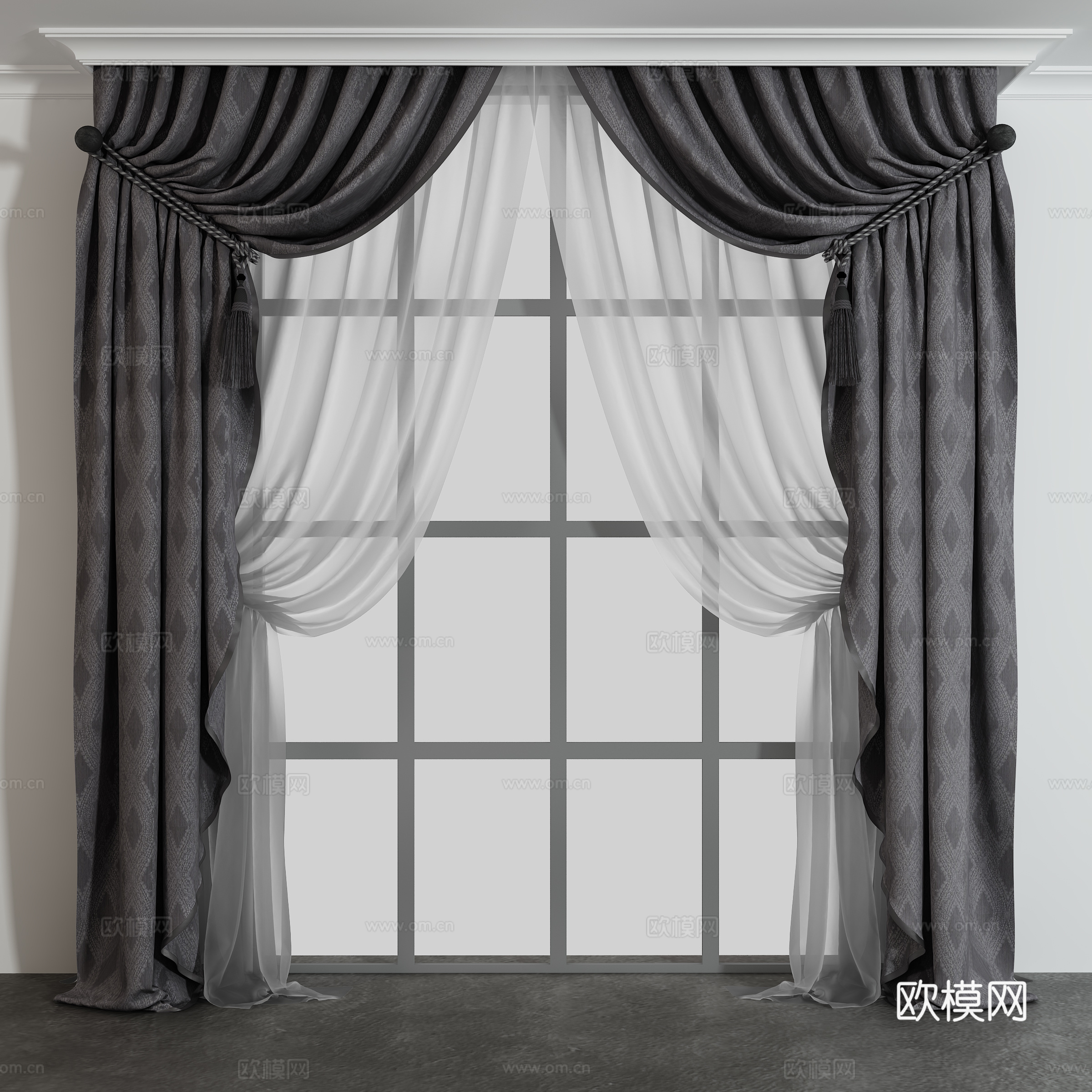现代布艺窗帘  客厅卧室窗帘3d模型