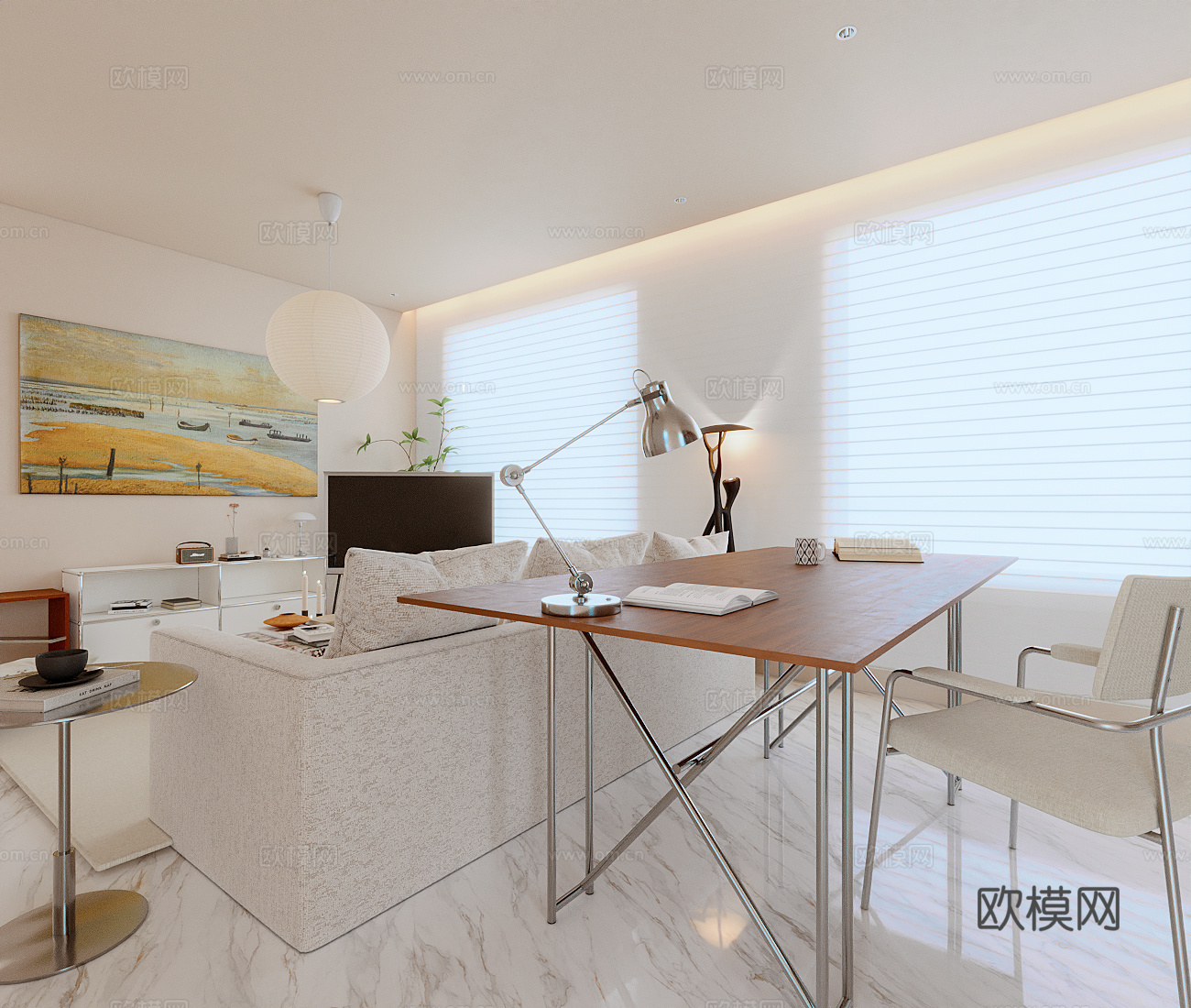 奶油风客厅3d模型